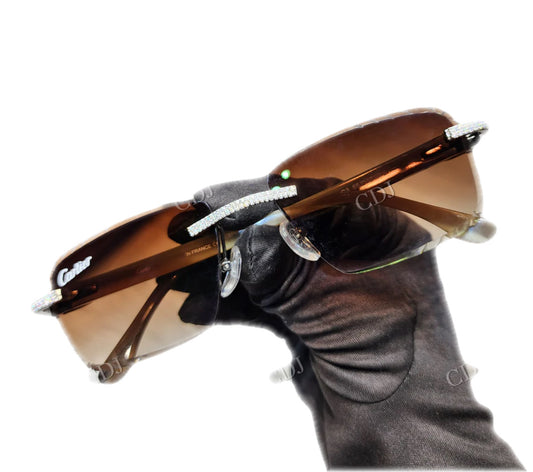 Iced Out Brown Tint Glasses