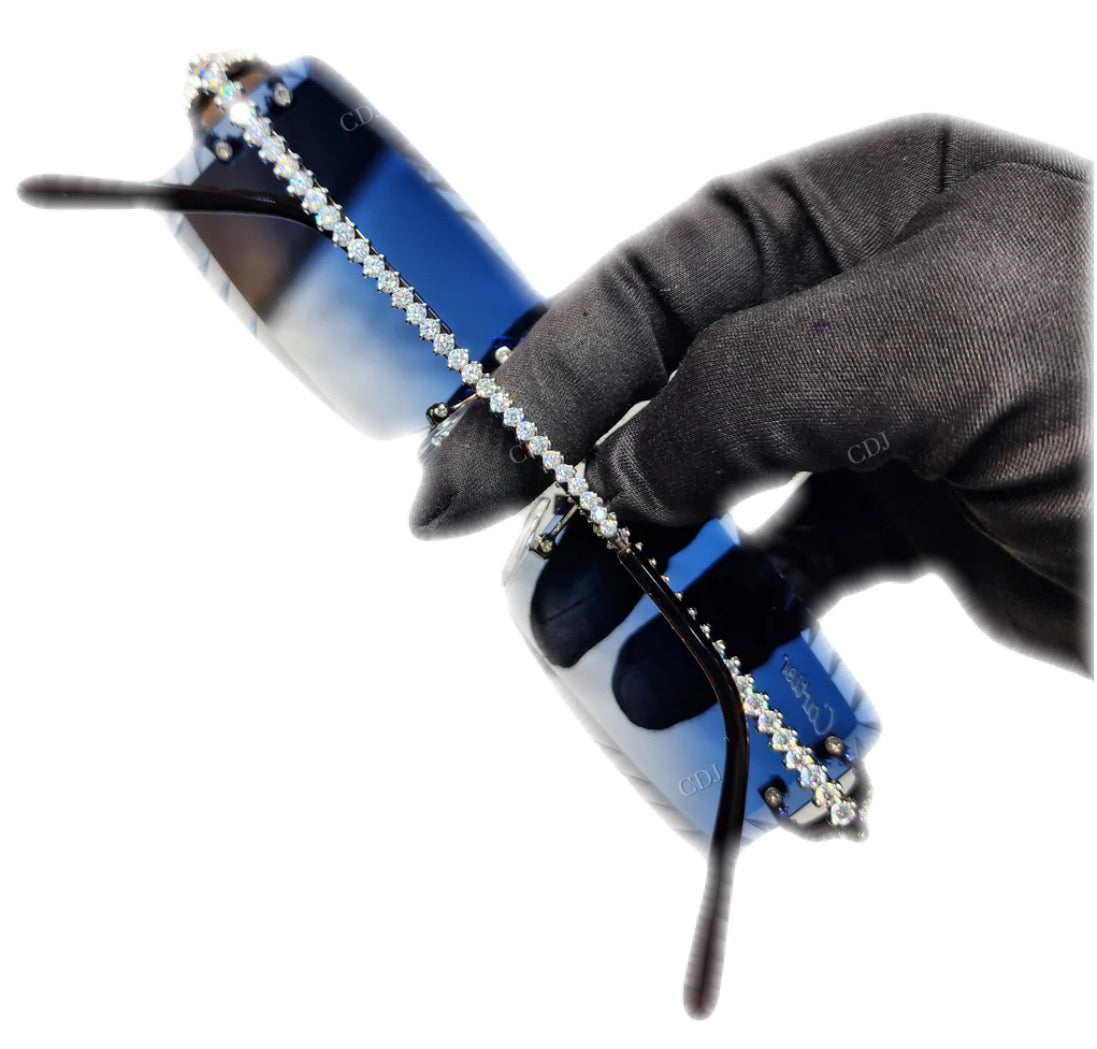 Iced Out Cross Blue Tint Glasses